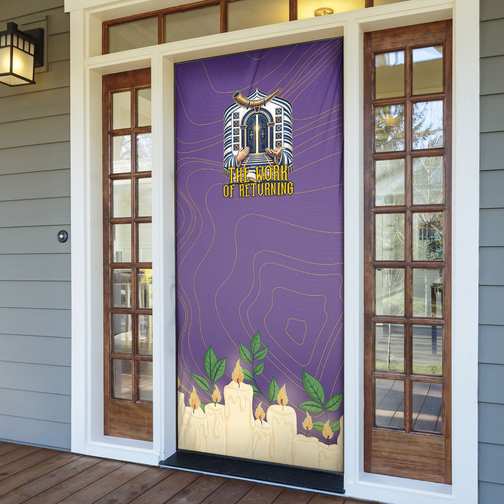 Yom Kippur Door Cover Shofar Blowing Jewish High Holy Day Tallit Star Of David
