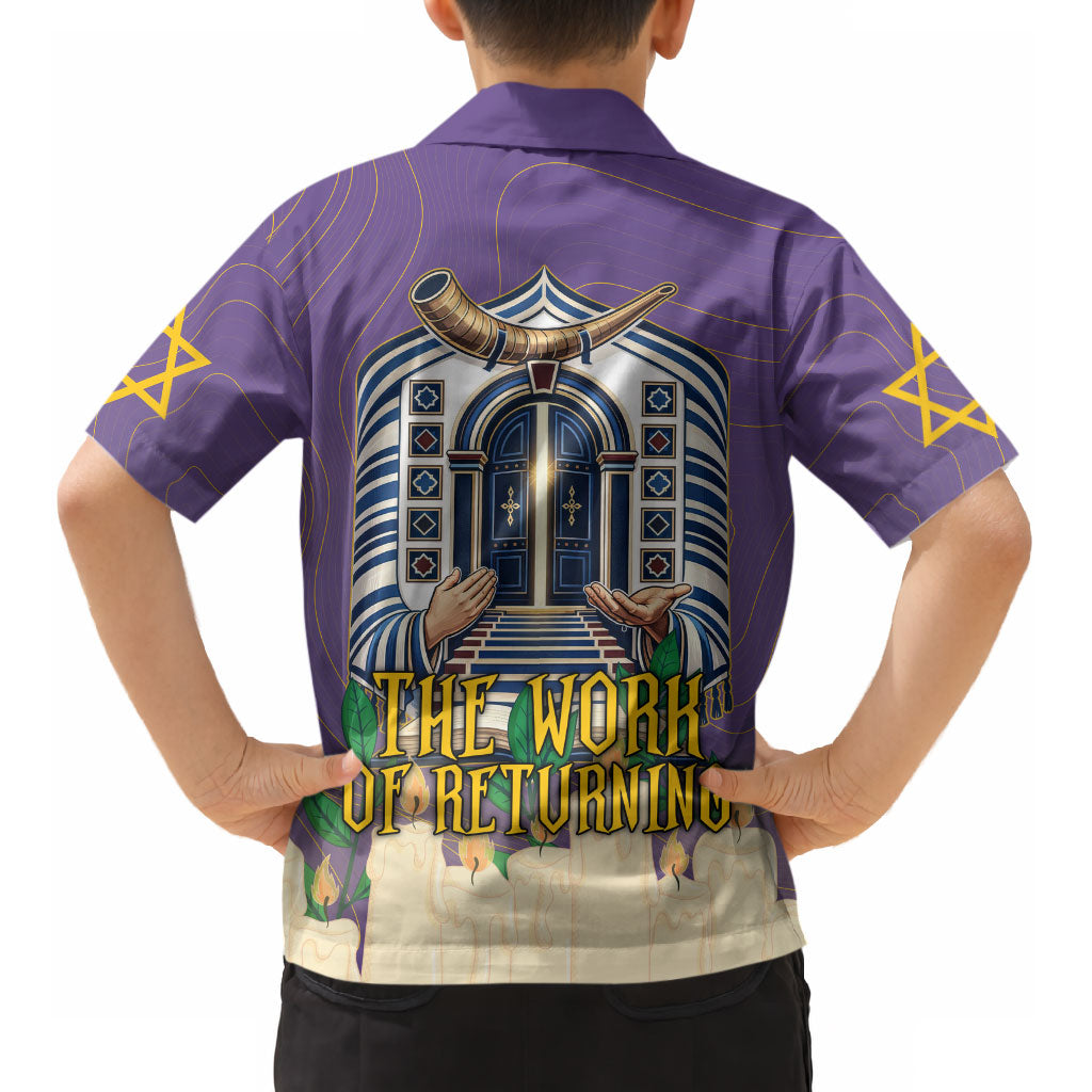 Yom Kippur Kid Hawaiian Shirt Shofar Blowing Jewish High Holy Day Tallit Star Of David