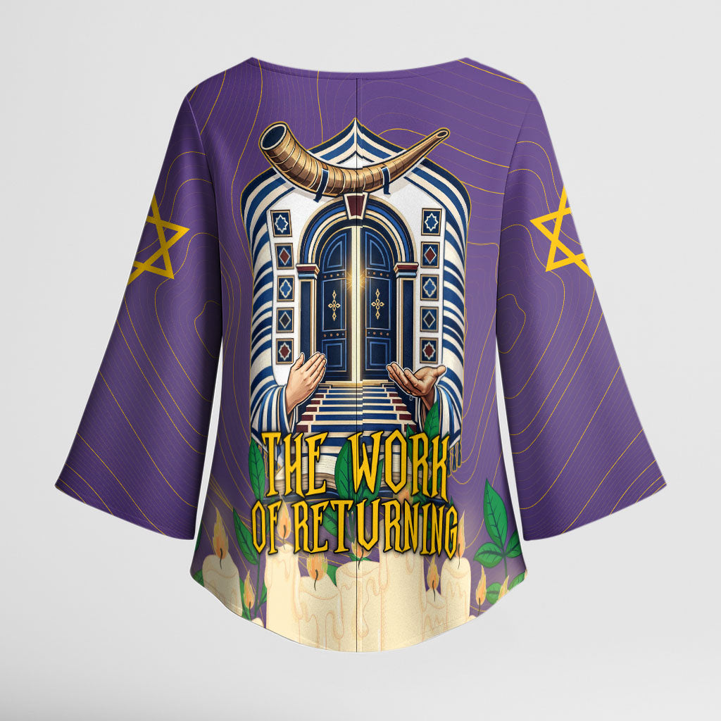 Yom Kippur Kimono Sleeve Blouse Shofar Blowing Jewish High Holy Day Tallit Star Of David