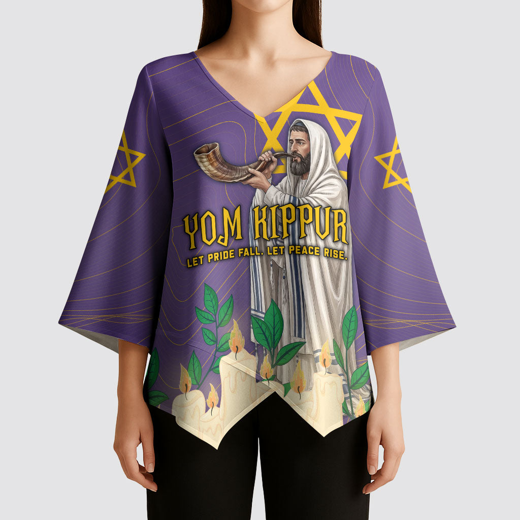 Yom Kippur Kimono Sleeve Blouse Shofar Blowing Jewish High Holy Day Tallit Star Of David