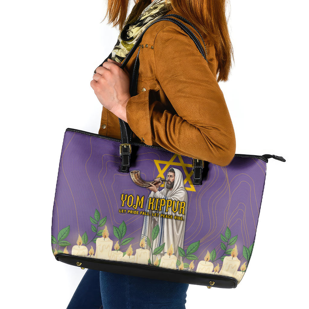 Yom Kippur Leather Tote Bag Shofar Blowing Jewish High Holy Day Tallit Star Of David