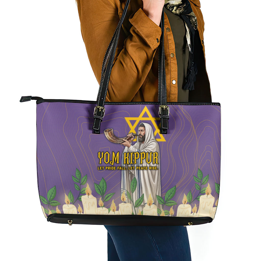 Yom Kippur Leather Tote Bag Shofar Blowing Jewish High Holy Day Tallit Star Of David