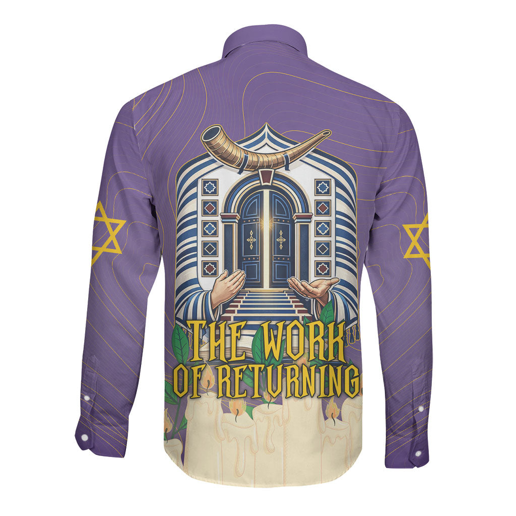 Yom Kippur Long Sleeve Button Shirt Shofar Blowing Jewish High Holy Day Tallit Star Of David