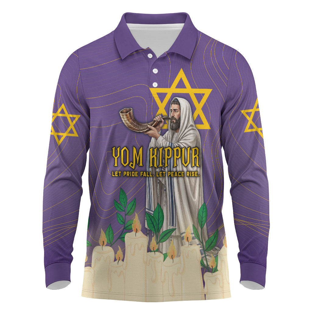 Yom Kippur Long Sleeve Polo Shirt Shofar Blowing Jewish High Holy Day Tallit Star Of David