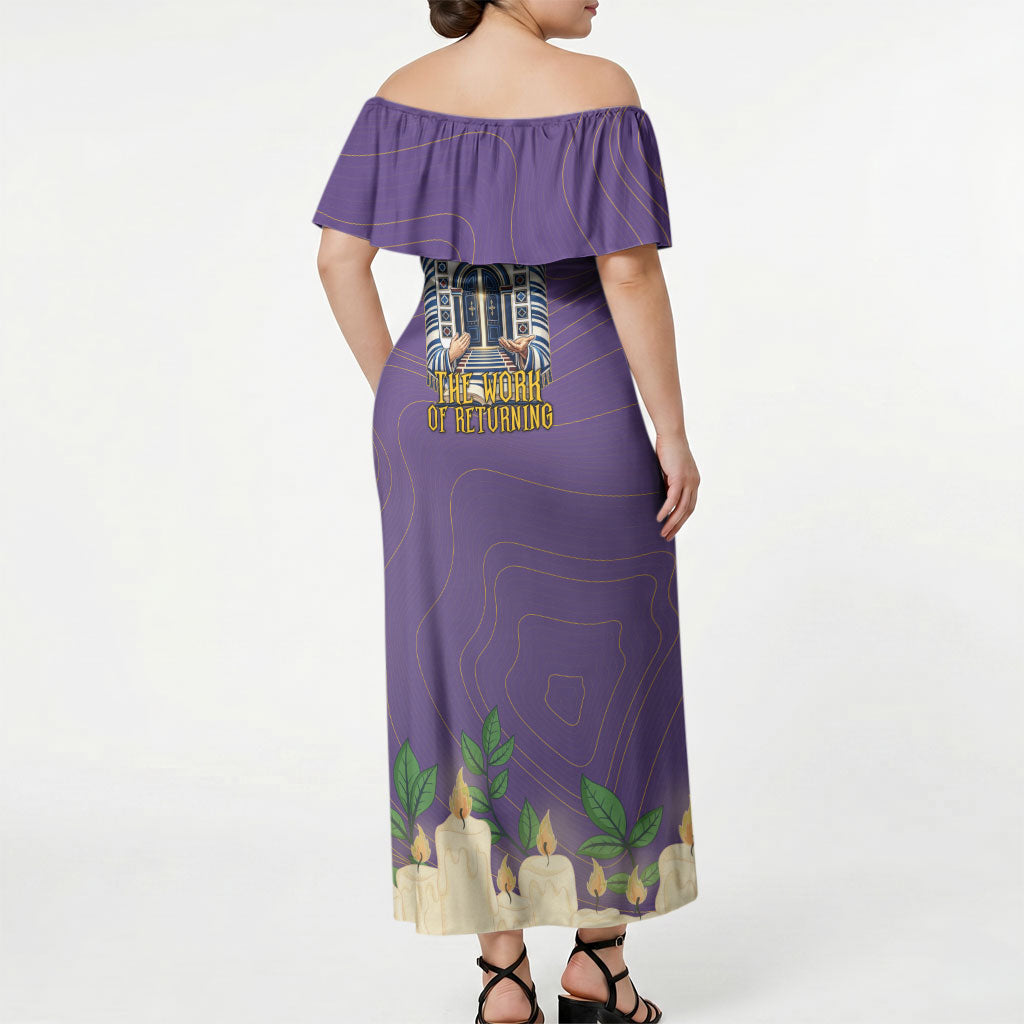 Yom Kippur Off Shoulder Maxi Dress Shofar Blowing Jewish High Holy Day Tallit Star Of David