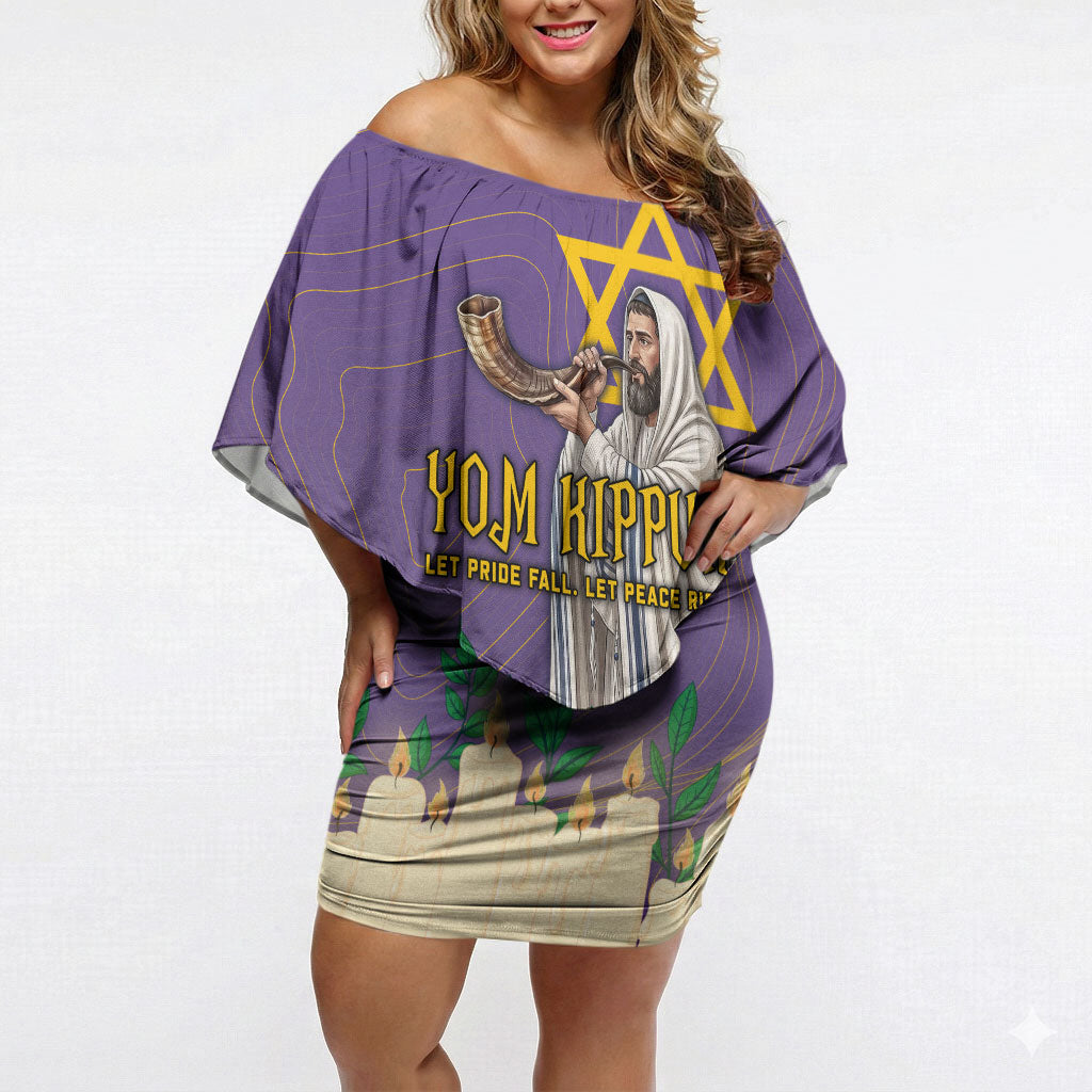 Yom Kippur Off Shoulder Short Dress Shofar Blowing Jewish High Holy Day Tallit Star Of David