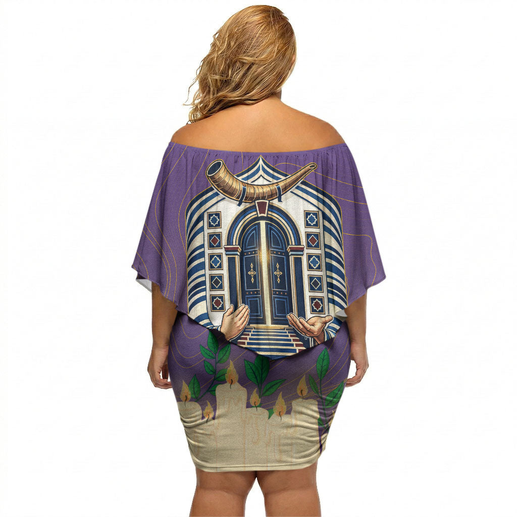 Yom Kippur Off Shoulder Short Dress Shofar Blowing Jewish High Holy Day Tallit Star Of David