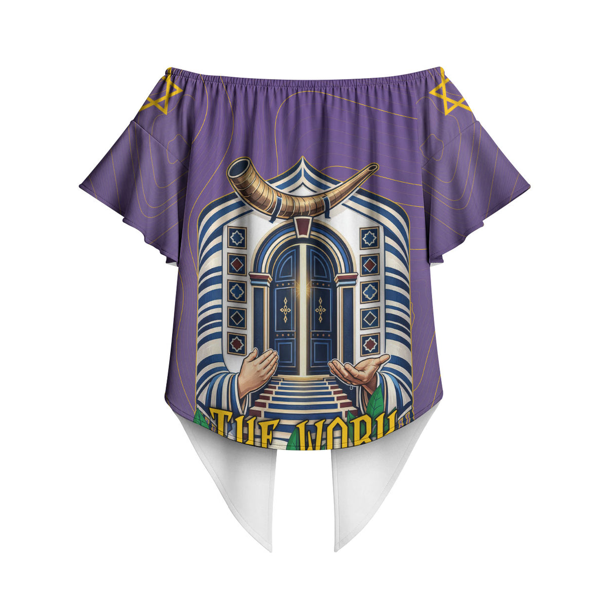 Yom Kippur Off Shoulder Wrap Waist Top Shofar Blowing Jewish High Holy Day Tallit Star Of David