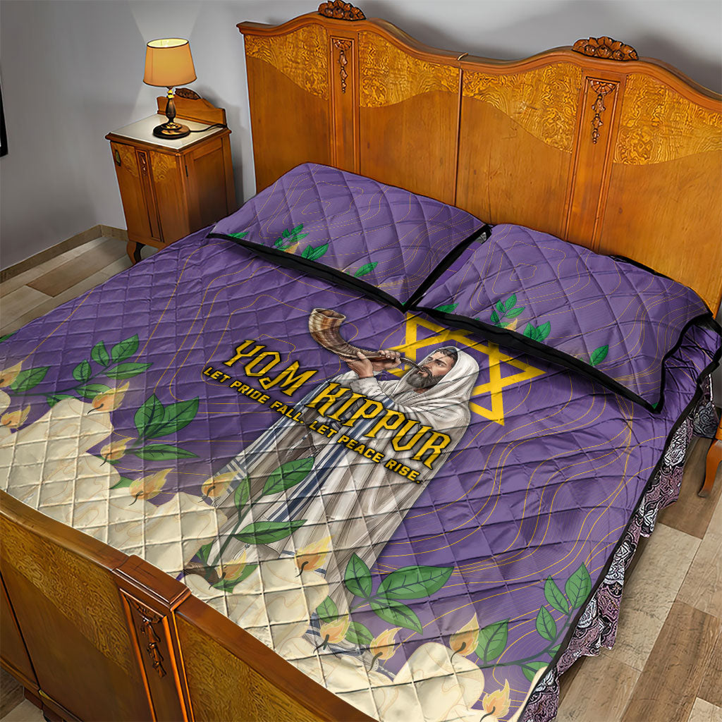 Yom Kippur Quilt Bed Set Shofar Blowing Jewish High Holy Day Tallit Star Of David