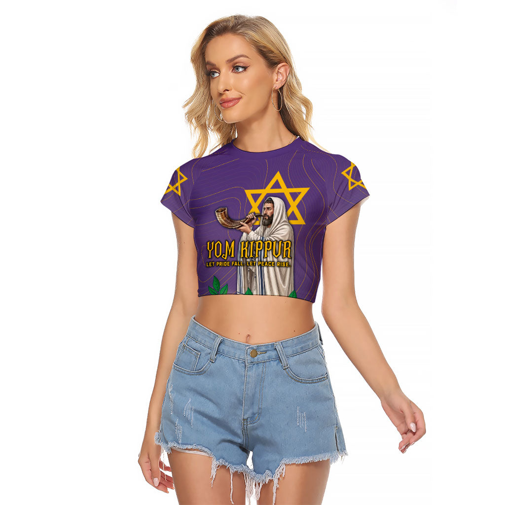 Yom Kippur Raglan Cropped T Shirt Shofar Blowing Jewish High Holy Day Tallit Star Of David