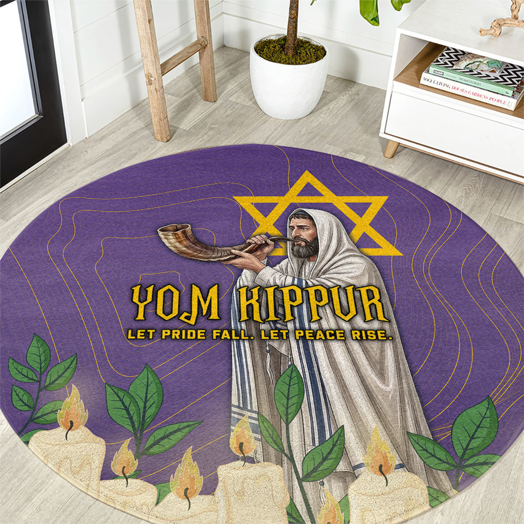 Yom Kippur Round Carpet Shofar Blowing Jewish High Holy Day Tallit Star Of David
