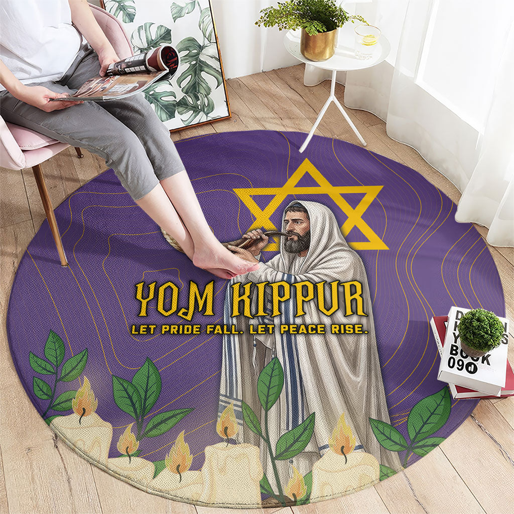 Yom Kippur Round Carpet Shofar Blowing Jewish High Holy Day Tallit Star Of David