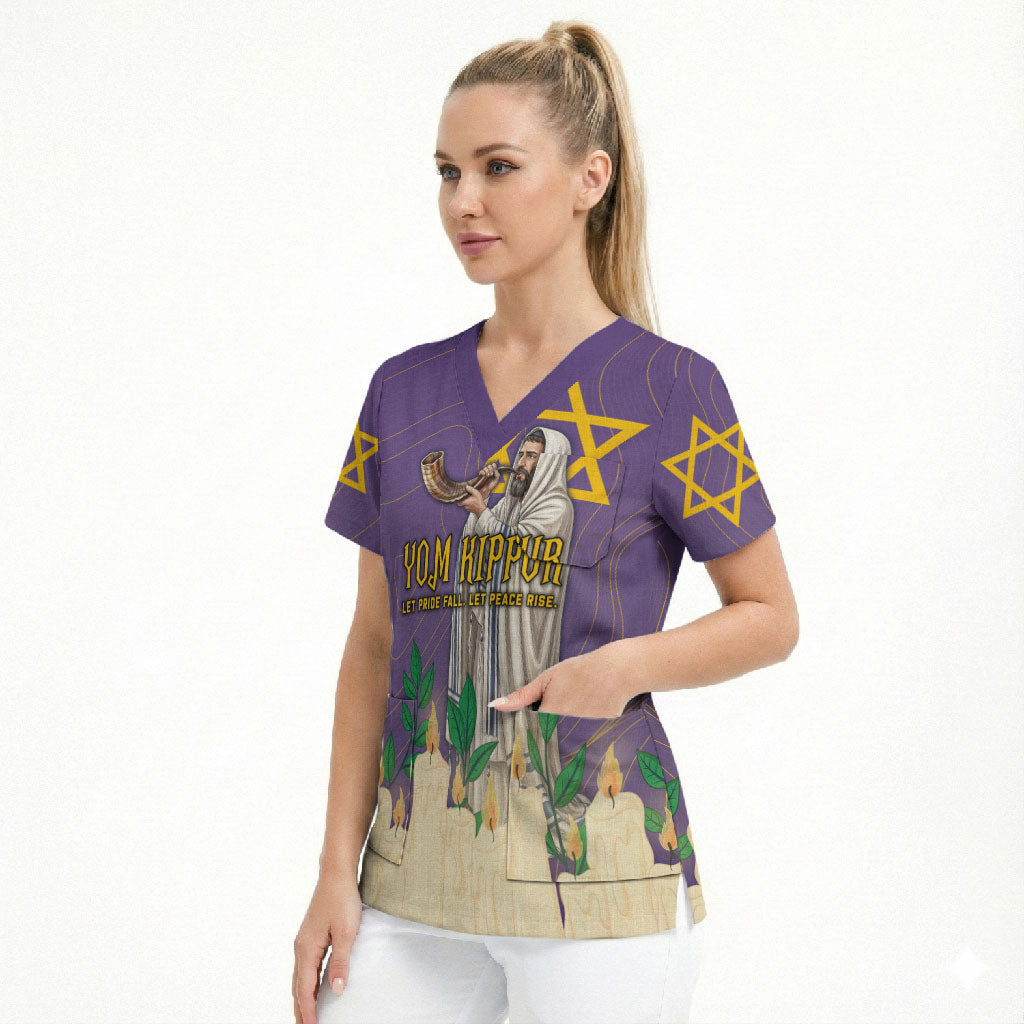 Yom Kippur Scrub Top Shofar Blowing Jewish High Holy Day Tallit Star Of David