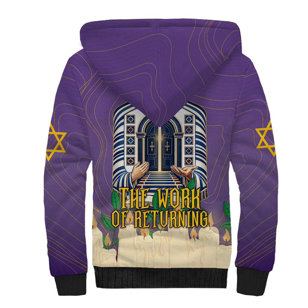 Yom Kippur Sherpa Hoodie Shofar Blowing Jewish High Holy Day Tallit Star Of David