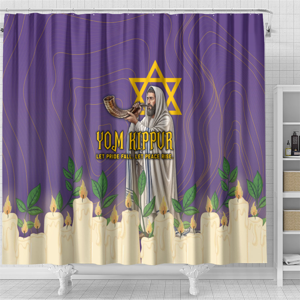 Yom Kippur Shower Curtain Shofar Blowing Jewish High Holy Day Tallit Star Of David