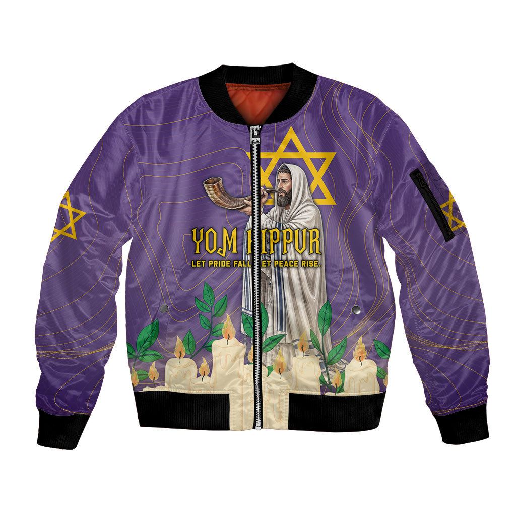 Yom Kippur Sleeve Zip Bomber Jacket Shofar Blowing Jewish High Holy Day Tallit Star Of David