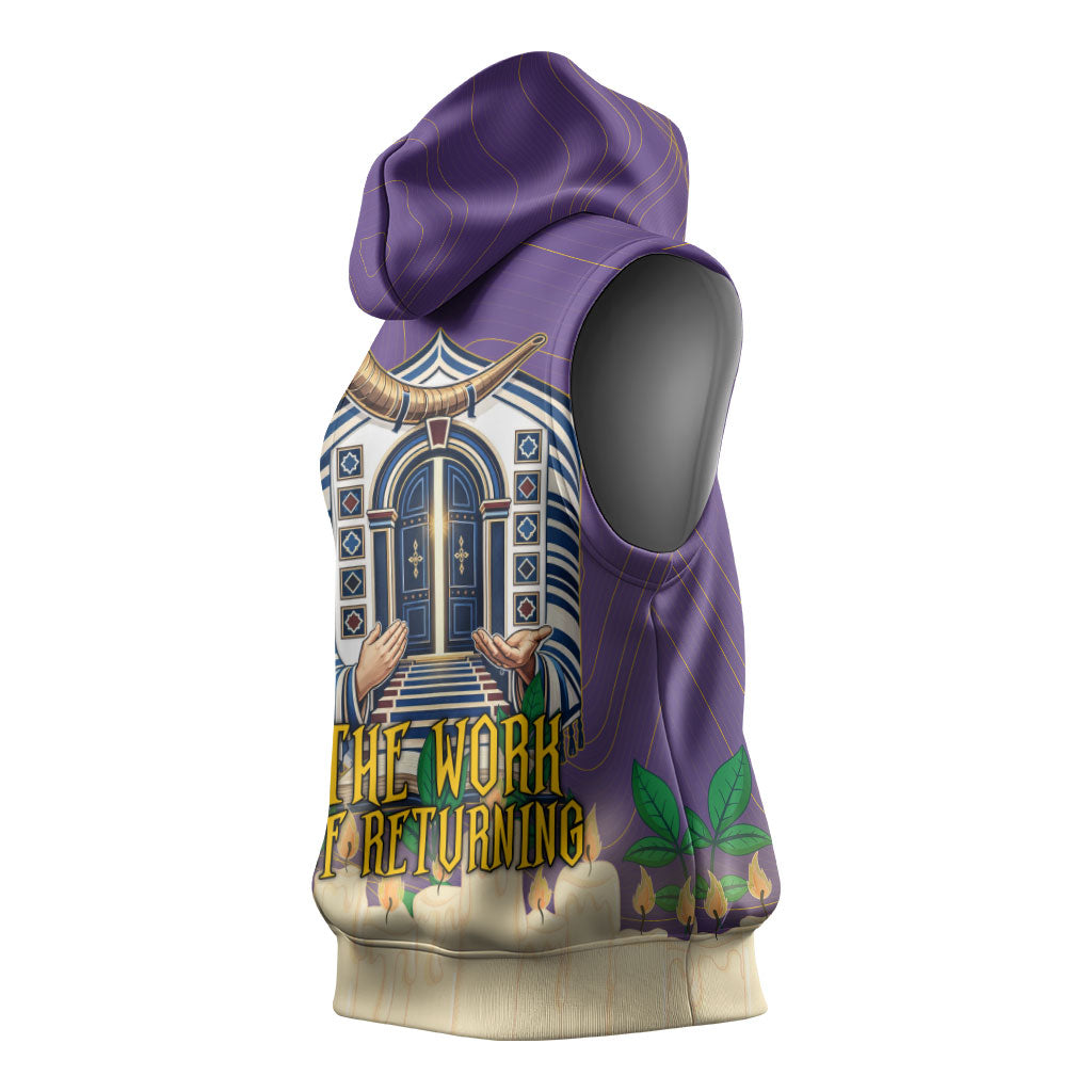Yom Kippur Sleeveless Hoodie Shofar Blowing Jewish High Holy Day Tallit Star Of David