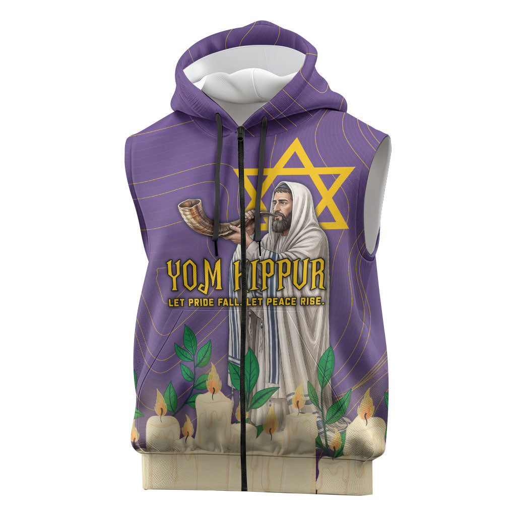 Yom Kippur Sleeveless Zip Hoodie Shofar Blowing Jewish High Holy Day Tallit Star Of David