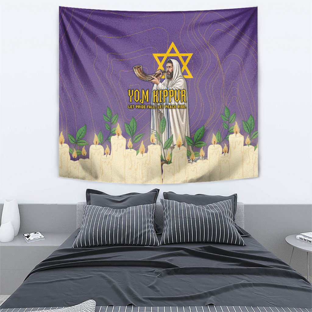 Yom Kippur Tapestry Shofar Blowing Jewish High Holy Day Tallit Star Of David
