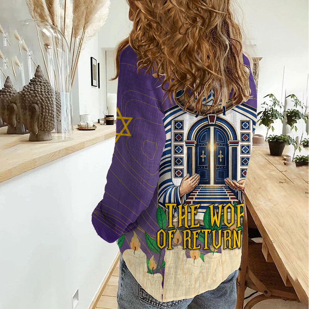 Yom Kippur Women Casual Shirt Shofar Blowing Jewish High Holy Day Tallit Star Of David