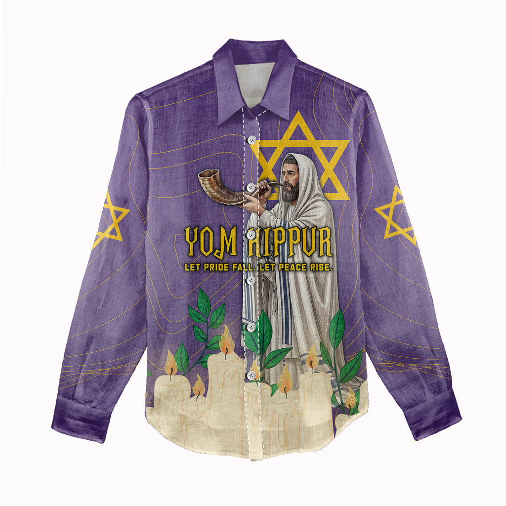 Yom Kippur Women Casual Shirt Shofar Blowing Jewish High Holy Day Tallit Star Of David