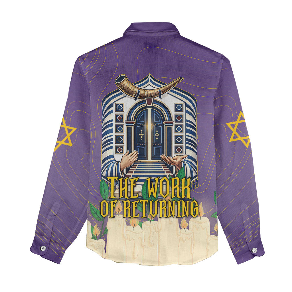 Yom Kippur Women Casual Shirt Shofar Blowing Jewish High Holy Day Tallit Star Of David