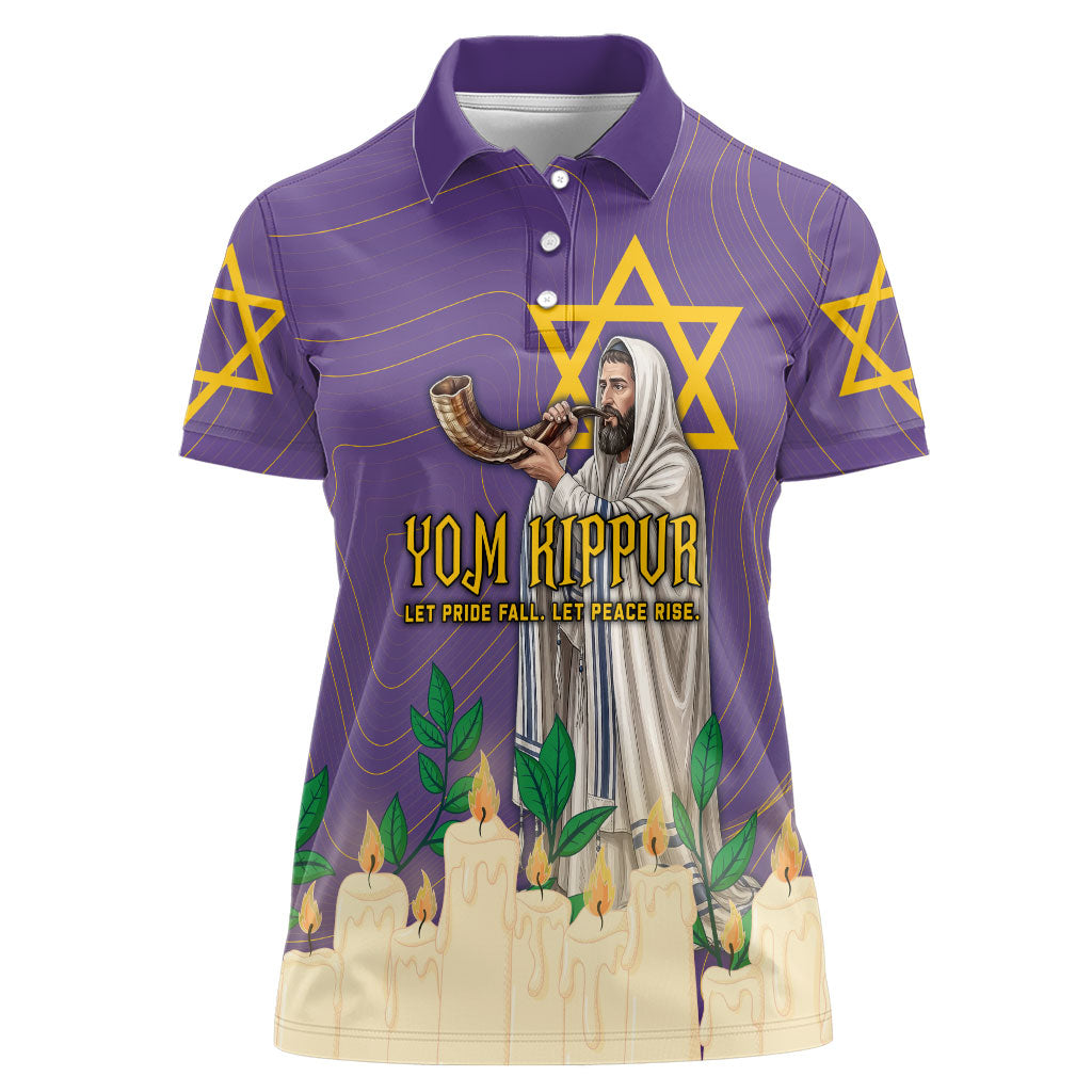 Yom Kippur Women Polo Shirt Shofar Blowing Jewish High Holy Day Tallit Star Of David