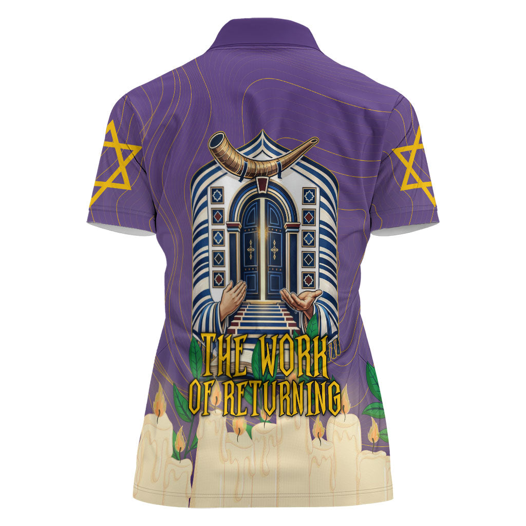 Yom Kippur Women Polo Shirt Shofar Blowing Jewish High Holy Day Tallit Star Of David