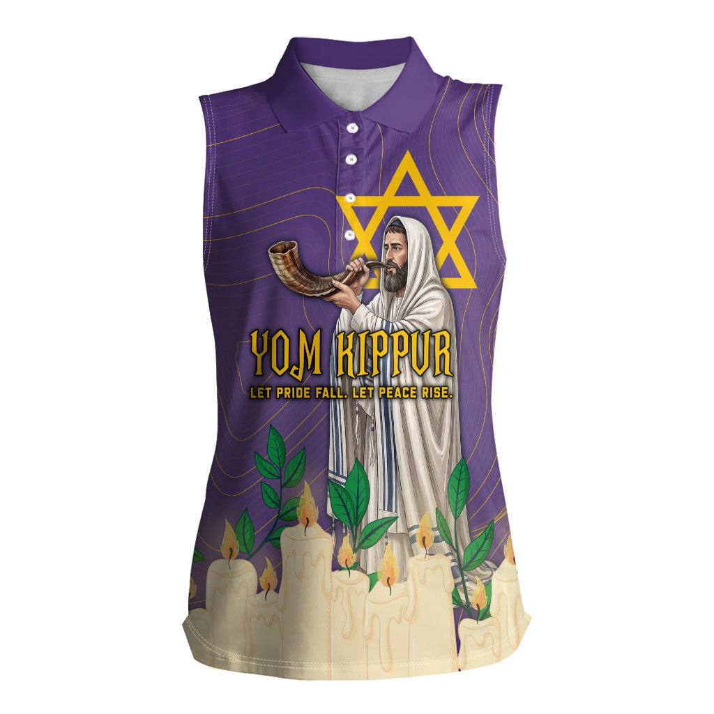 Yom Kippur Women Sleeveless Polo Shirt Shofar Blowing Jewish High Holy Day Tallit Star Of David