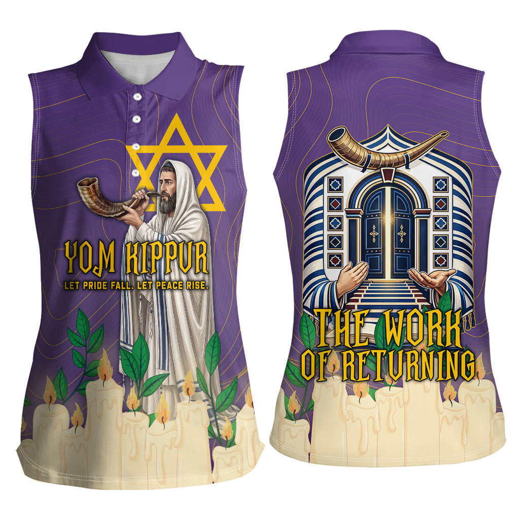 Yom Kippur Women Sleeveless Polo Shirt Shofar Blowing Jewish High Holy Day Tallit Star Of David
