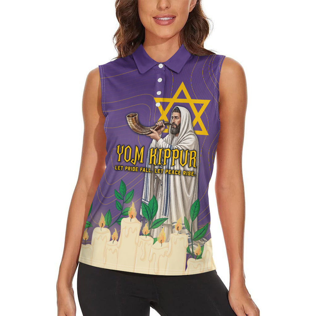 Yom Kippur Women Sleeveless Polo Shirt Shofar Blowing Jewish High Holy Day Tallit Star Of David