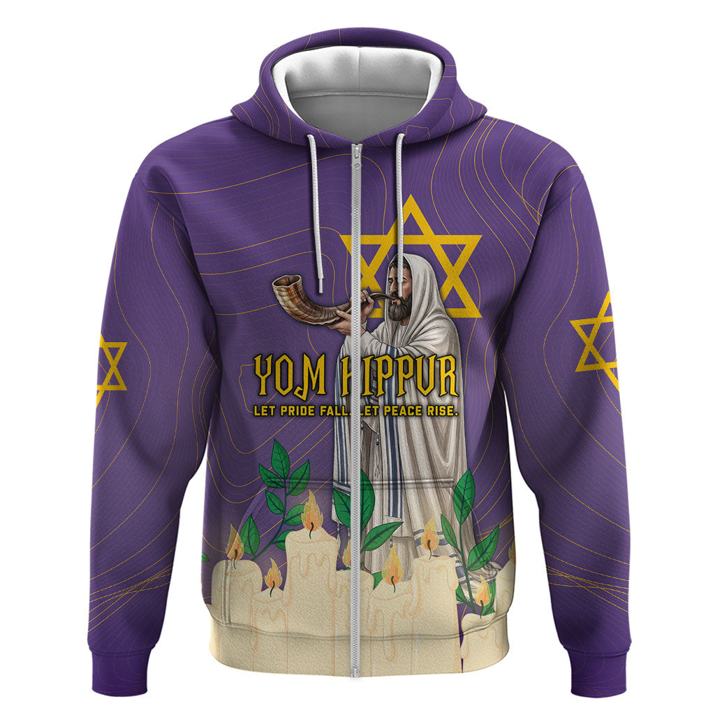 Yom Kippur Zip Hoodie Shofar Blowing Jewish High Holy Day Tallit Star Of David