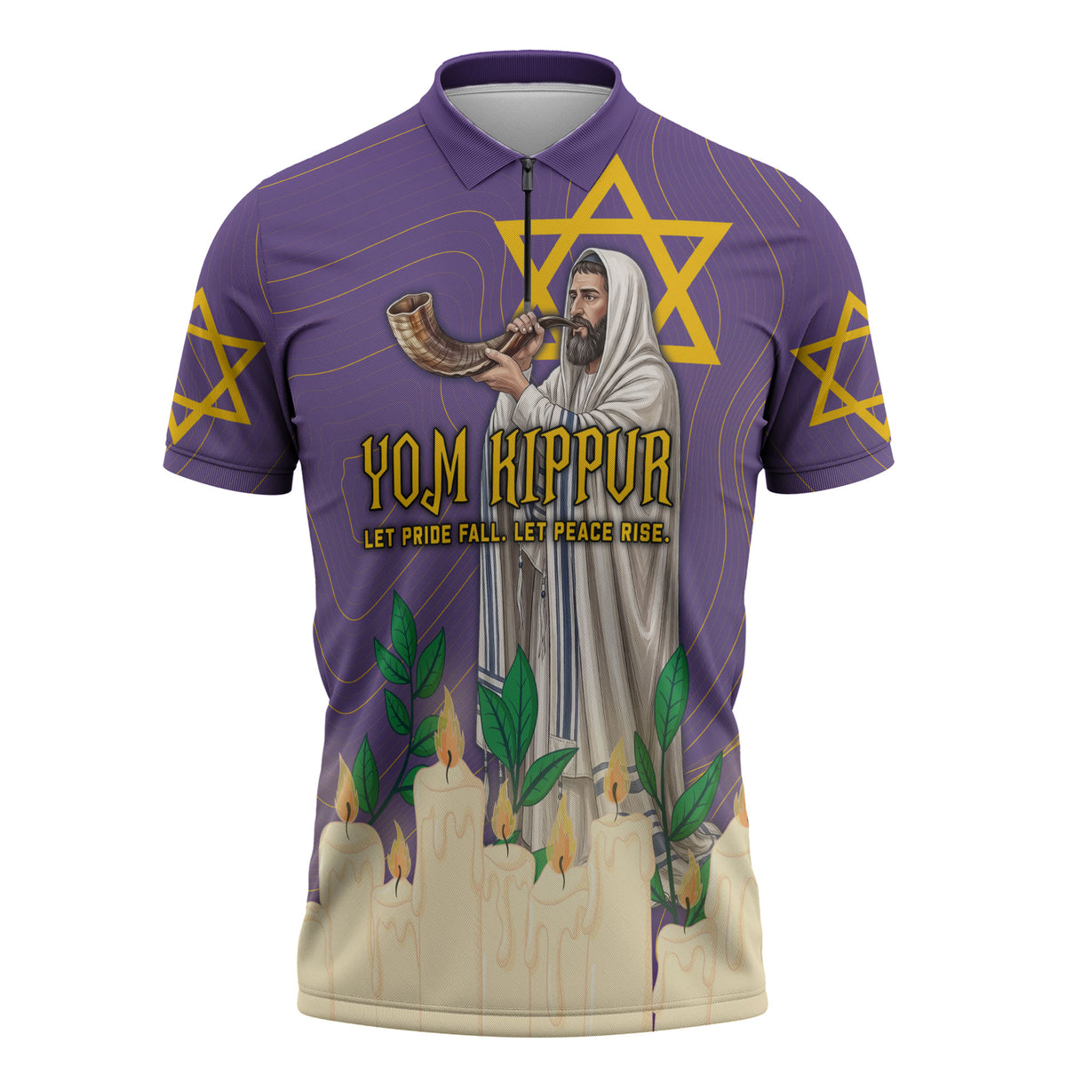 Yom Kippur Zipper Polo Shirt Shofar Blowing Jewish High Holy Day Tallit Star Of David