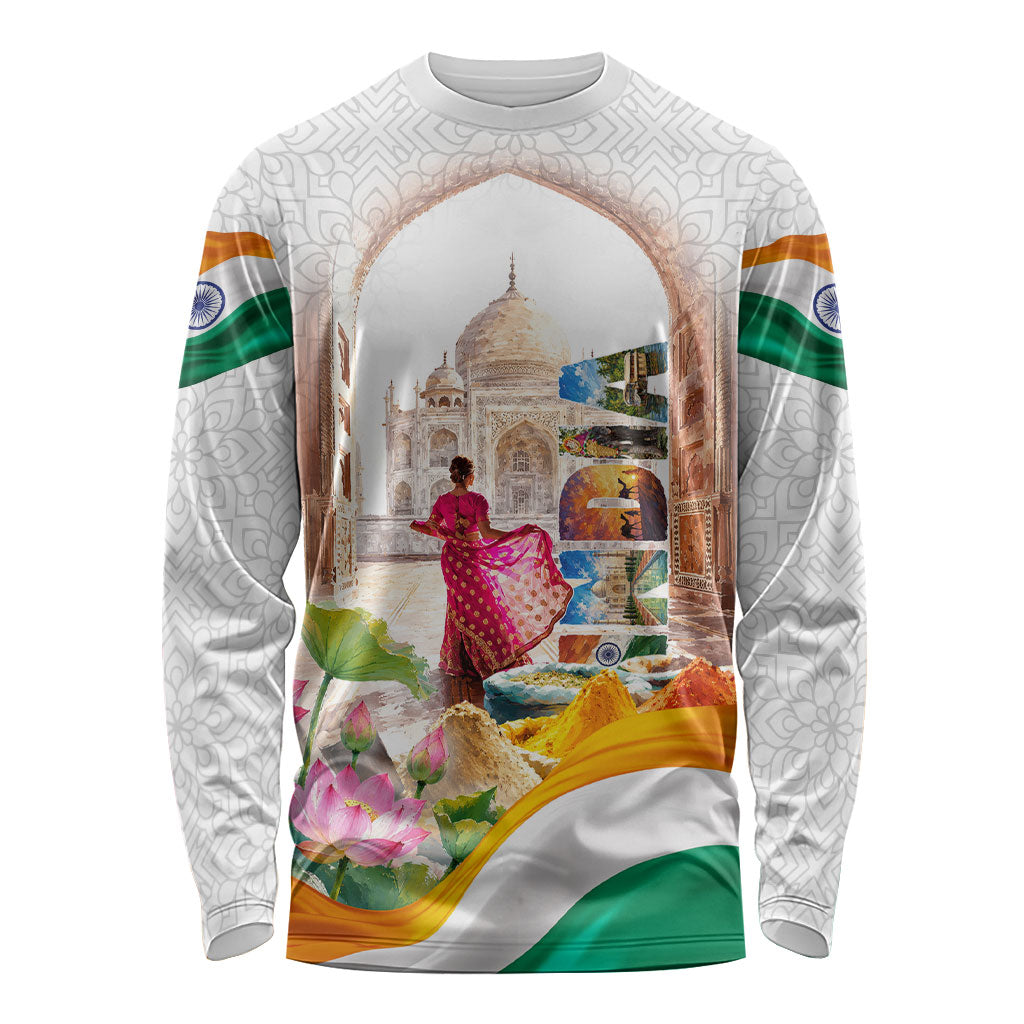 India Independence Day Long Sleeve Shirt Cultural Heritage Landmark Taj Mahal Watercolor Art