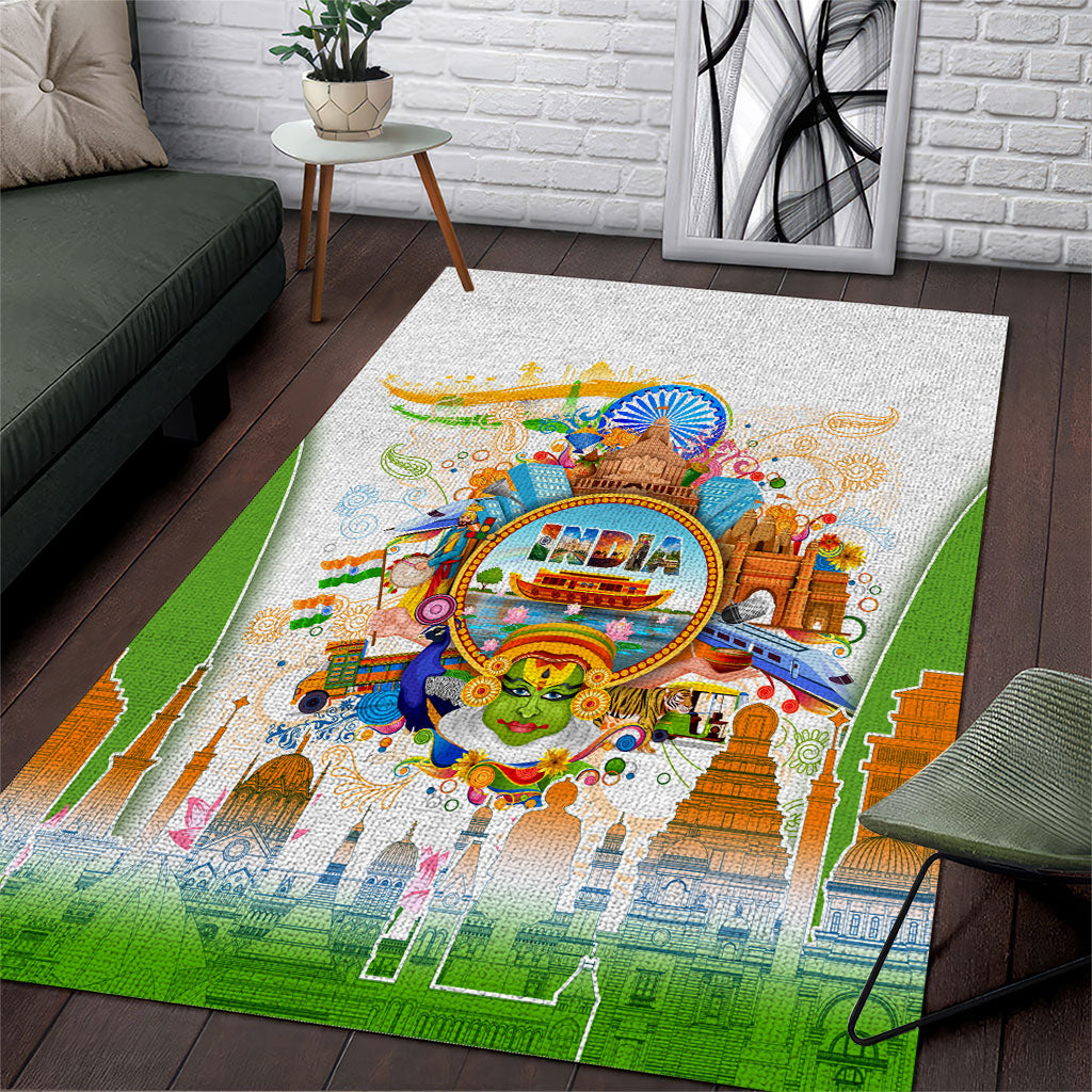India Independence Day Area Rug Indian Landmark Peacock Mandala Cultural Heritage