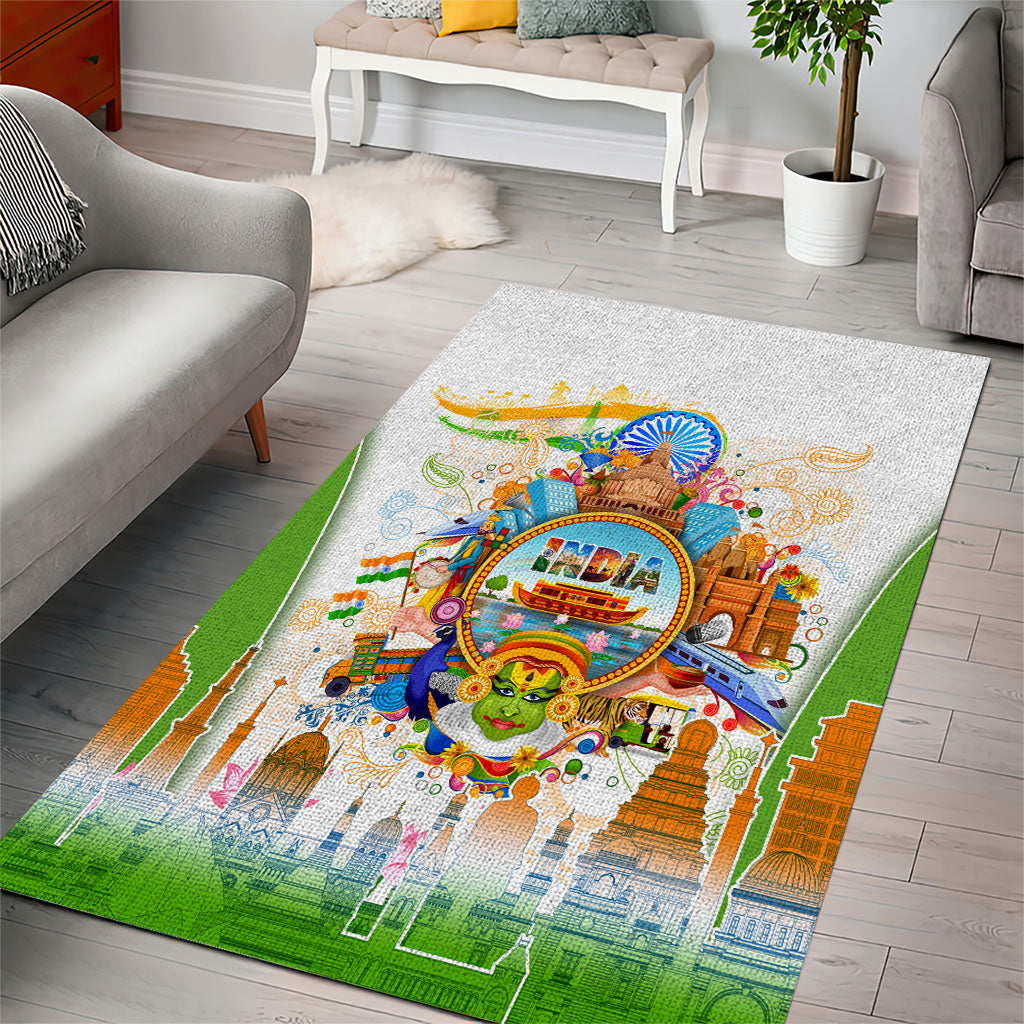 India Independence Day Area Rug Indian Landmark Peacock Mandala Cultural Heritage