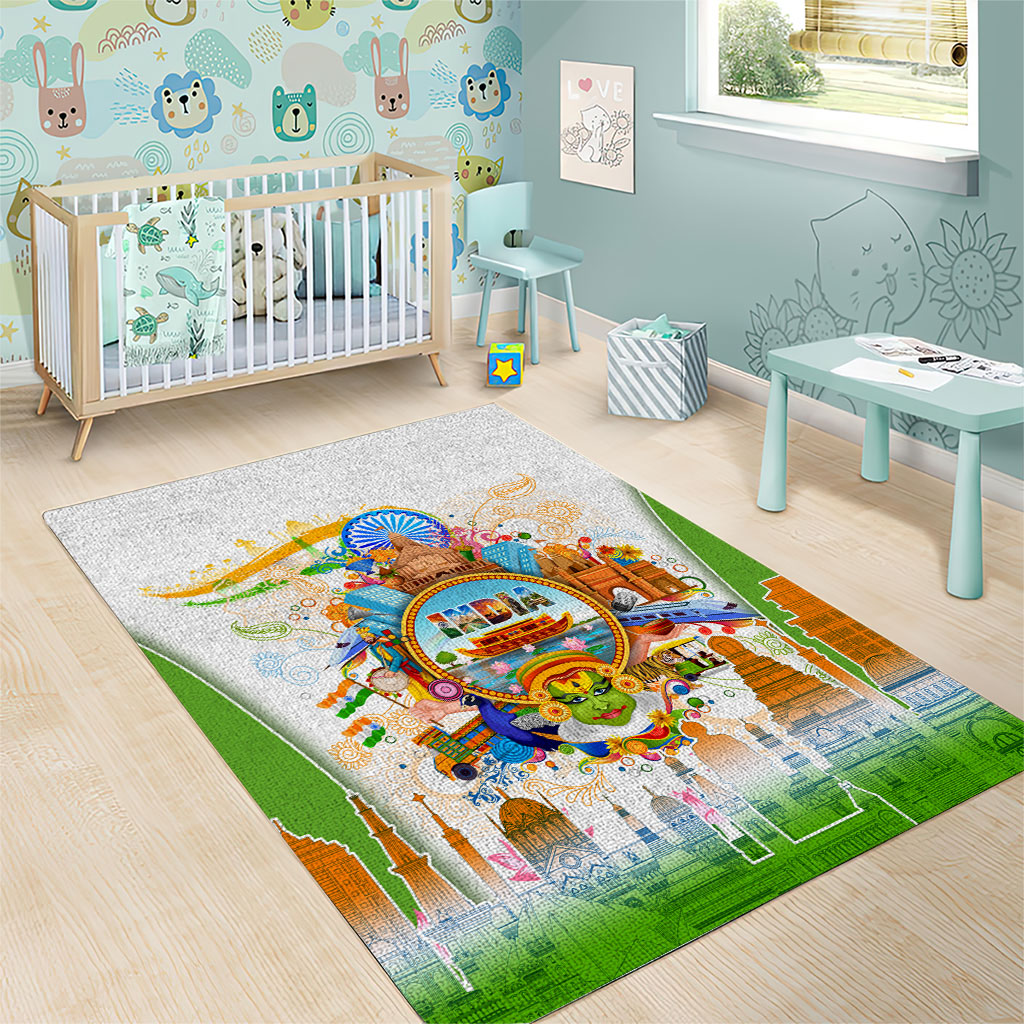 India Independence Day Area Rug Indian Landmark Peacock Mandala Cultural Heritage