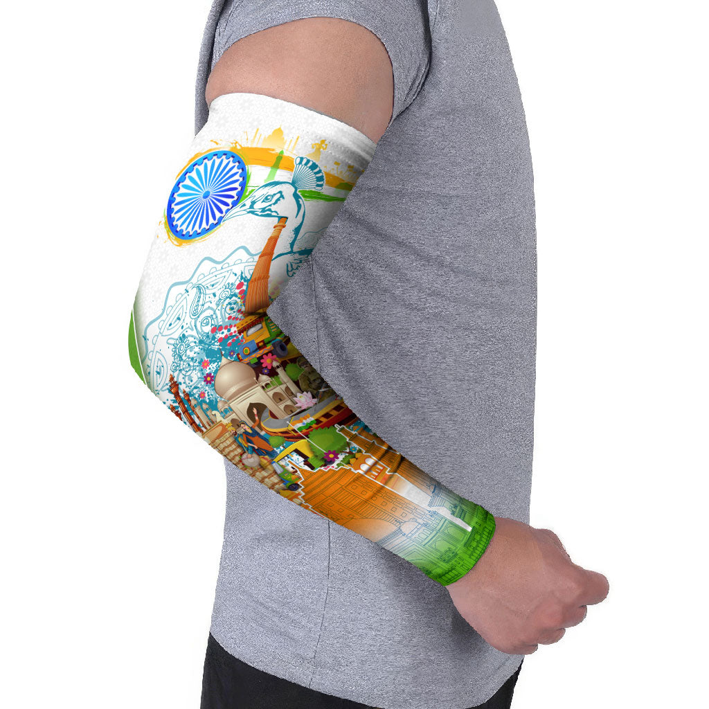 India Independence Day Arm Sleeves Indian Landmark Peacock Mandala Cultural Heritage