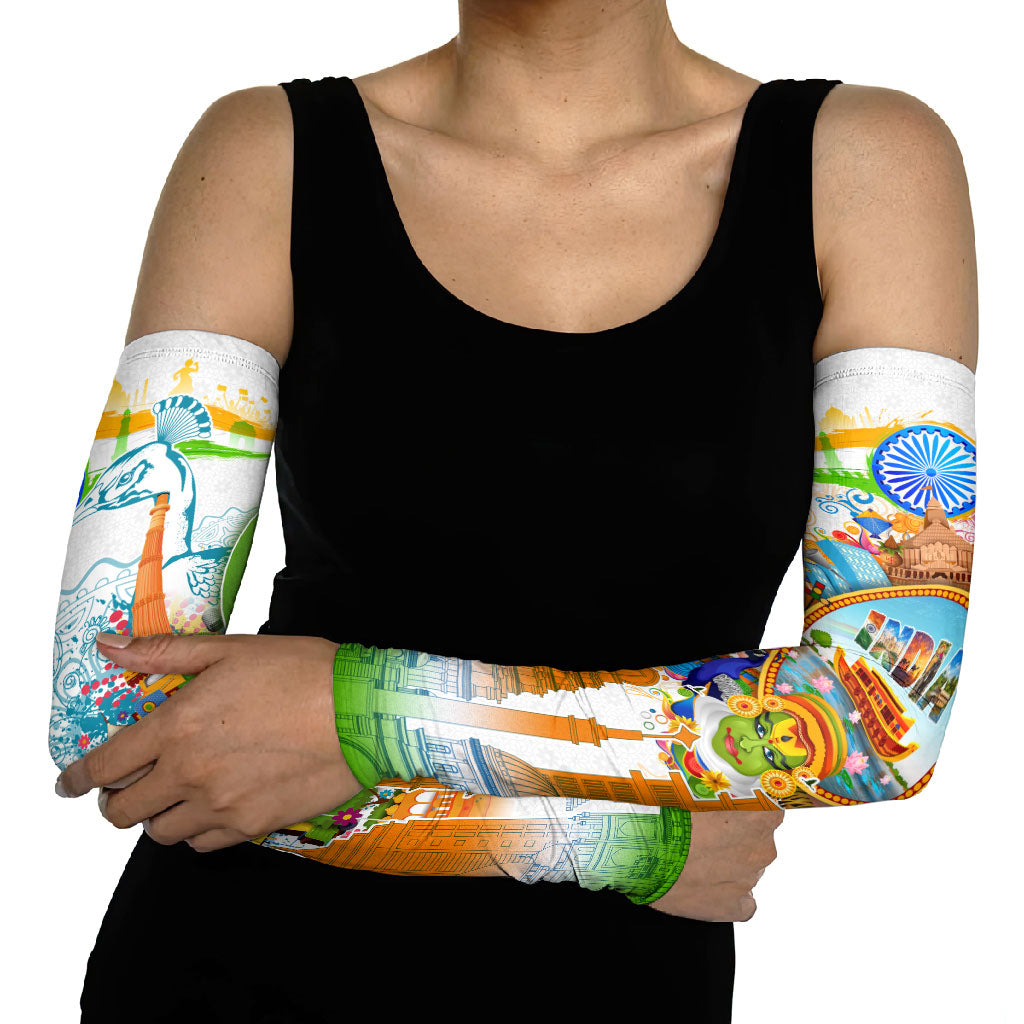 India Independence Day Arm Sleeves Indian Landmark Peacock Mandala Cultural Heritage