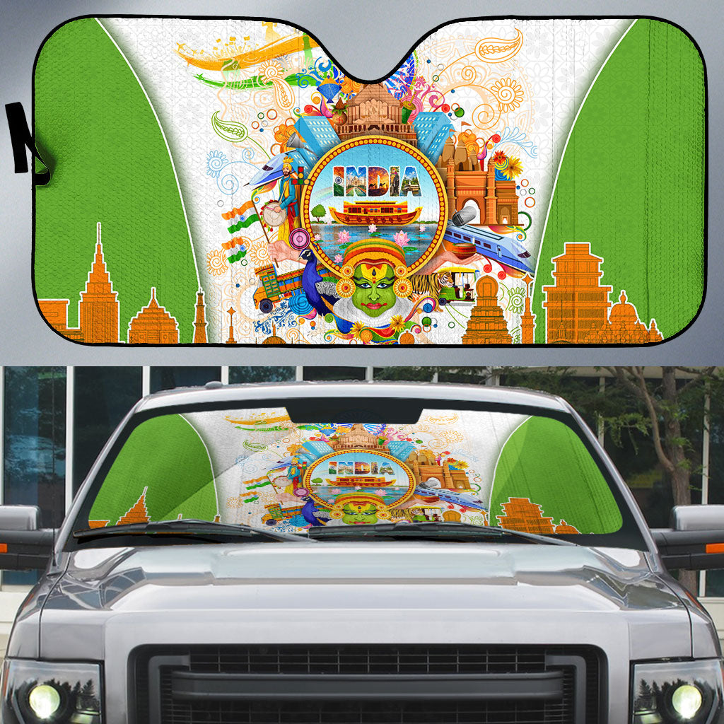India Independence Day Auto Sun Shade Indian Landmark Peacock Mandala Cultural Heritage
