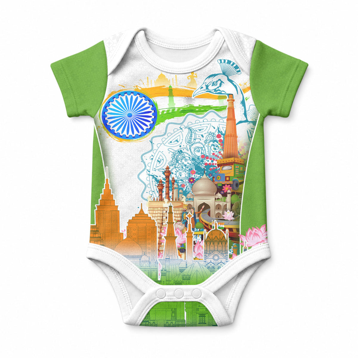 India Independence Day Baby Onesie Indian Landmark Peacock Mandala Cultural Heritage