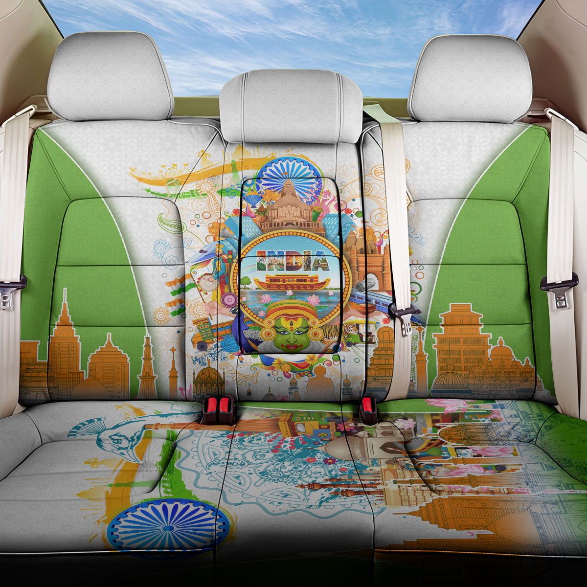 India Independence Day Back Car Seat Cover Indian Landmark Peacock Mandala Cultural Heritage