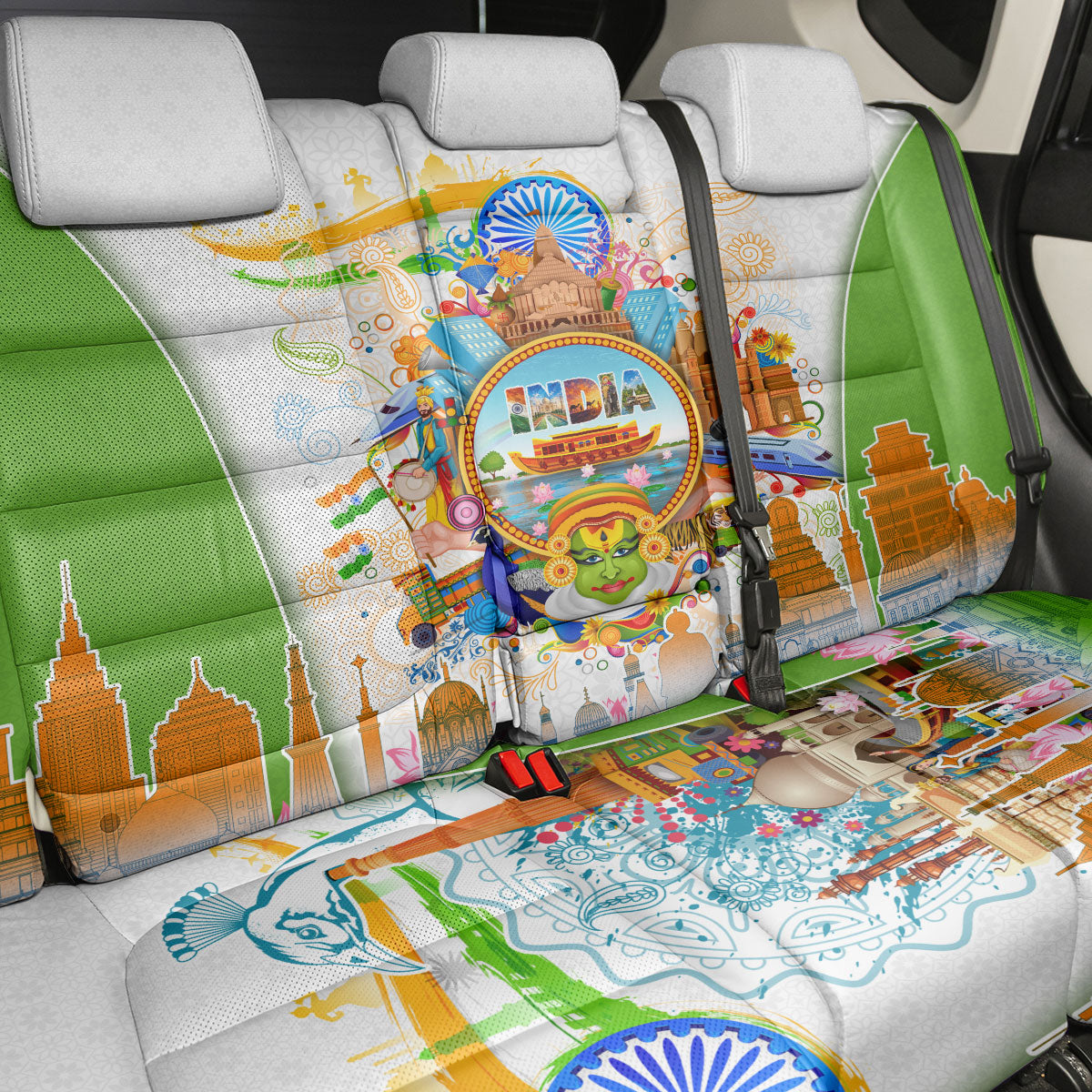 India Independence Day Back Car Seat Cover Indian Landmark Peacock Mandala Cultural Heritage