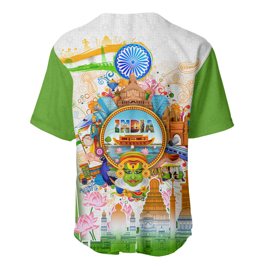 India Independence Day Baseball Jersey Indian Landmark Peacock Mandala Cultural Heritage