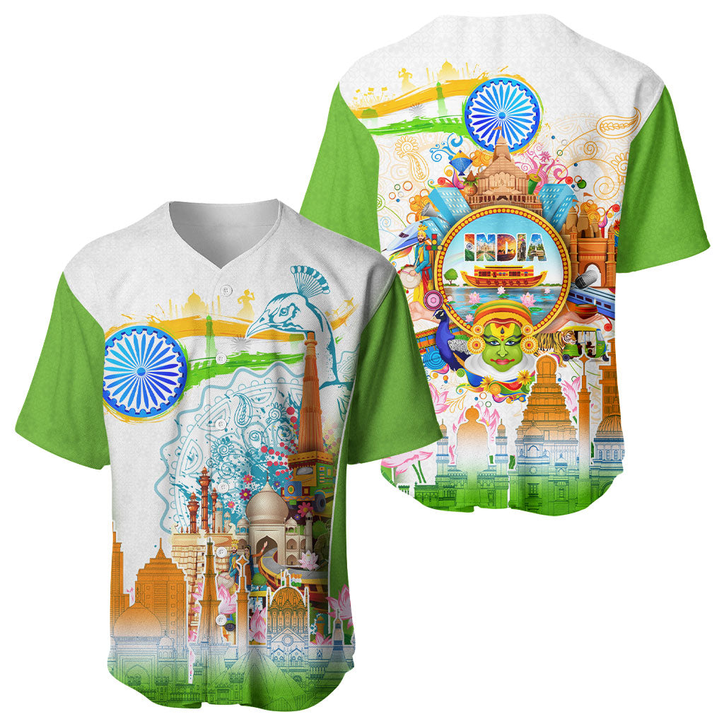India Independence Day Baseball Jersey Indian Landmark Peacock Mandala Cultural Heritage