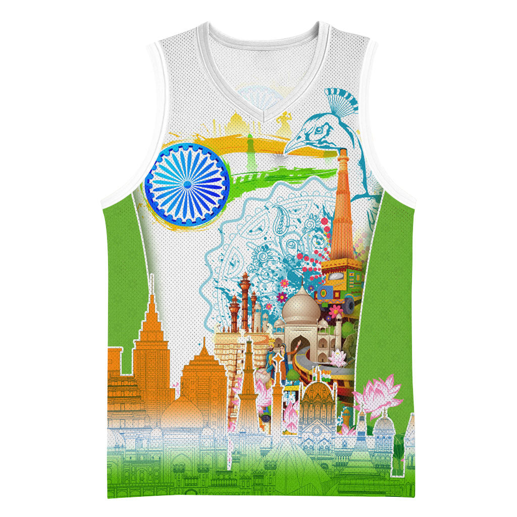India Independence Day Basketball Jersey Indian Landmark Peacock Mandala Cultural Heritage