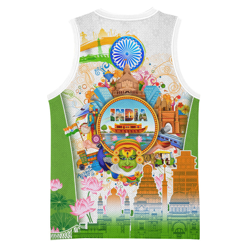 India Independence Day Basketball Jersey Indian Landmark Peacock Mandala Cultural Heritage