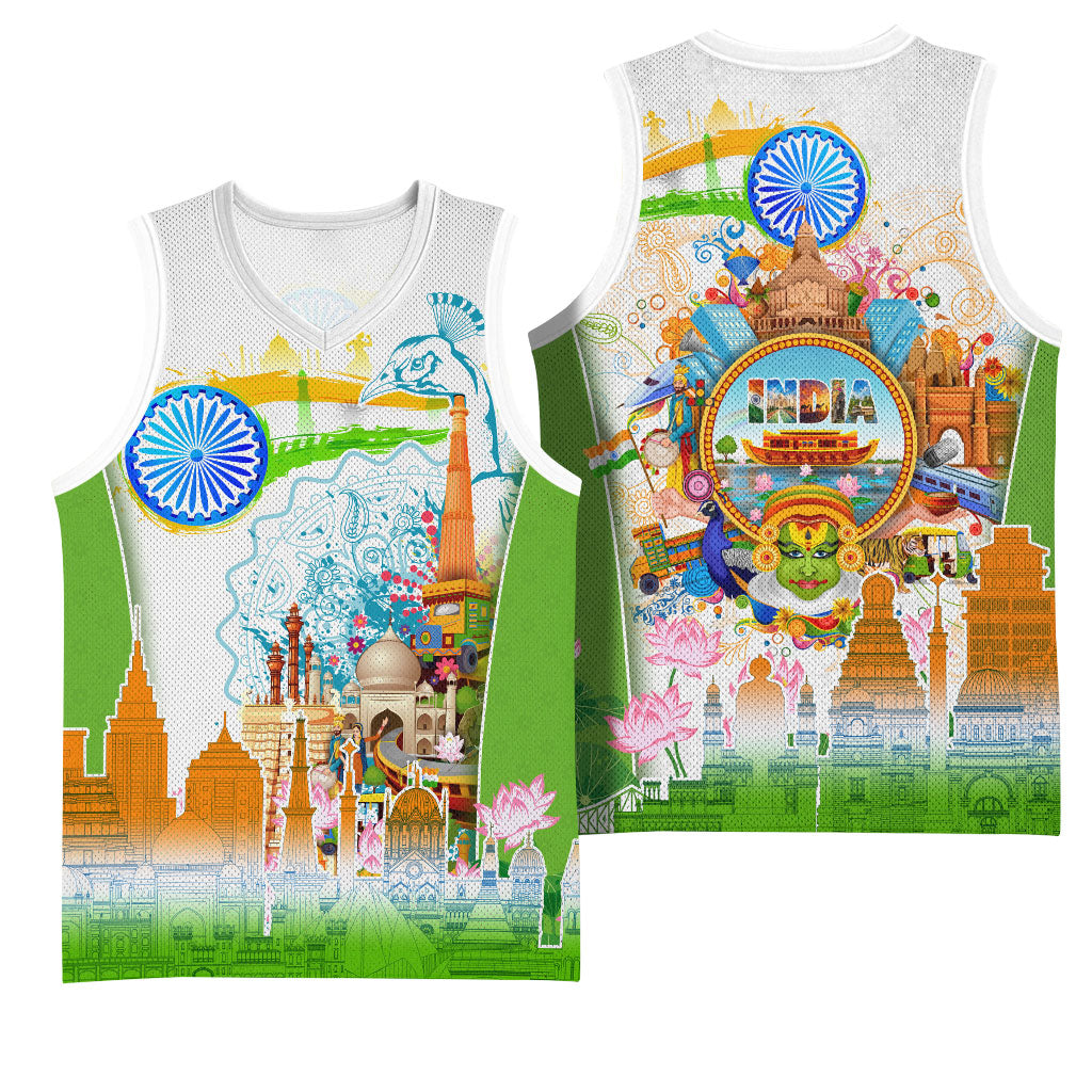India Independence Day Basketball Jersey Indian Landmark Peacock Mandala Cultural Heritage