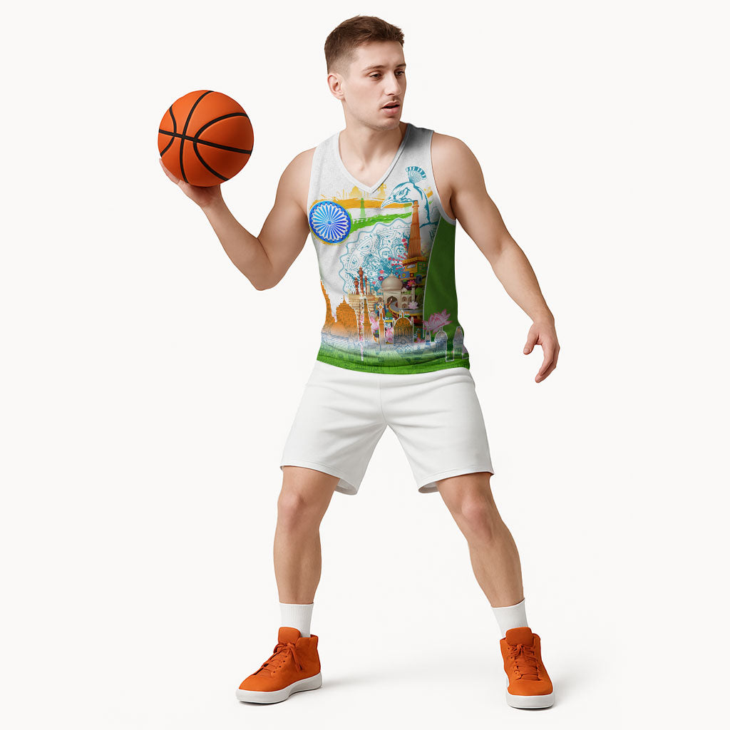 India Independence Day Basketball Jersey Indian Landmark Peacock Mandala Cultural Heritage