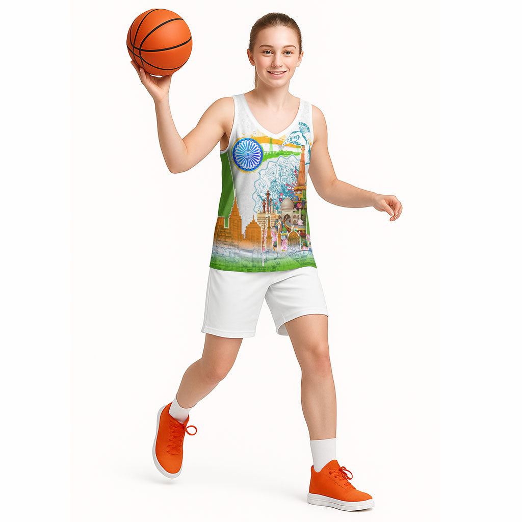 India Independence Day Basketball Jersey Indian Landmark Peacock Mandala Cultural Heritage